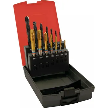 Závitořezný nástroj Sada strojních závitníků Fat Tandem DIN371 HSS-Co5 PM TiN typ N 6G tvar B M3-M12+vrták na předvrtání