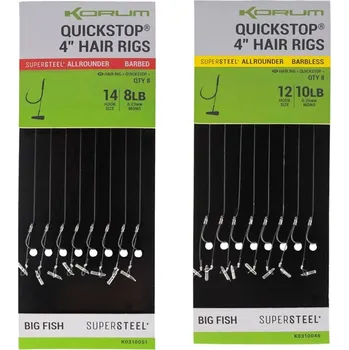 Rybářský háček KORUM Big Fish Quickstop Hair Rigs Barbed 10cm Velikost: vel. 14