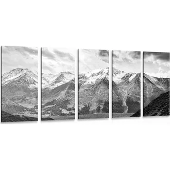 Obraz Dovido 5-dílný obraz nádherná horská panorama v černobílém provedení