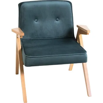 Křeslo Nordic Design Petrolejově modré sametové křeslo Vinnie s přírodní podnoží