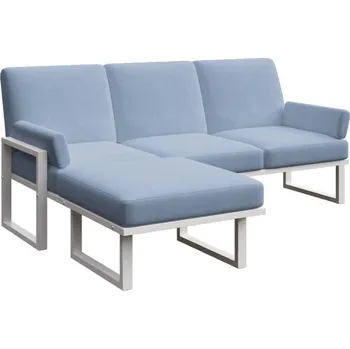 Zahradní pohovka Modrá rohová zahradní pohovka MESONICA Soledo s bílou podnoží 205 cm, levá/pravá