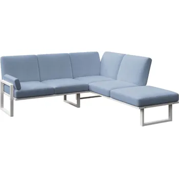 Zahradní pohovka Modrá rohová zahradní pohovka MESONICA Soledo s bílou podnoží 216 cm, levá/pravá