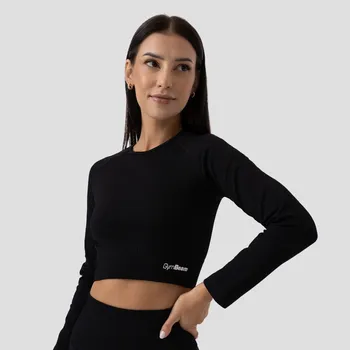 Dámské tričko GymBeam Dámské triko FLO Ribbed Crop-Top Black XL