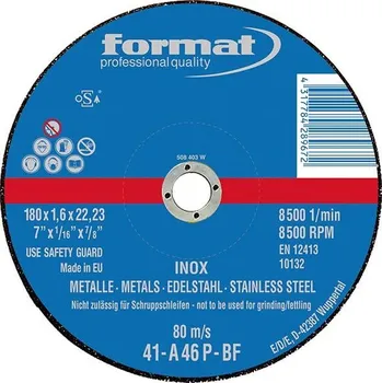 Řezný kotouč Kotouč řezný 180x1,6mm rovný VA2 ocel/inox FORMAT