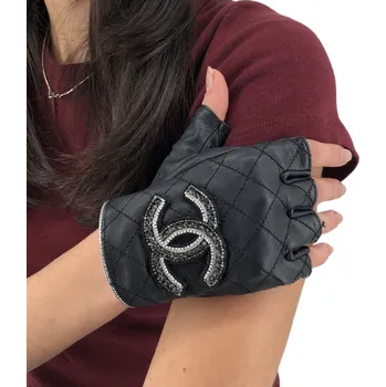 CHANEL CC Black Leather Gloves