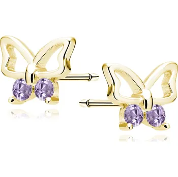 Náušnice Pozlacené náušnice Motýl Light Violet Ag 925/1000