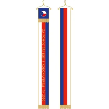 Stuha Alerion Tištěná stuha v barvě státní/národní trikolóry – děkovný text „Za pomoc při boji“