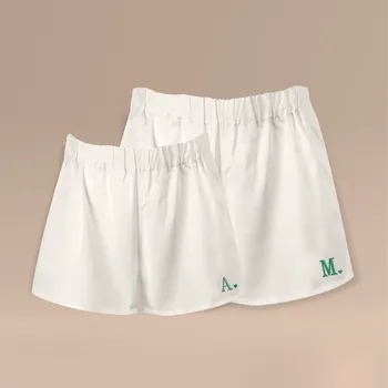 Trenýrky Párové trenky pro mámu a tátu s iniciálami - bílé Velikost pro ni: XL, Velikost pro něj: M, Font a barva nitě: Tyrkysová tiskací se srdíčkem