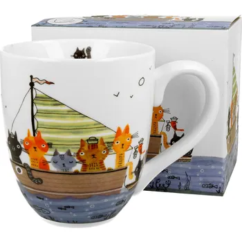 DUO Gifts DG - Velký porcelánový hrnek XXL KOČKY NÁMOŘNÍCI v dárkové krabičce - 1 litr