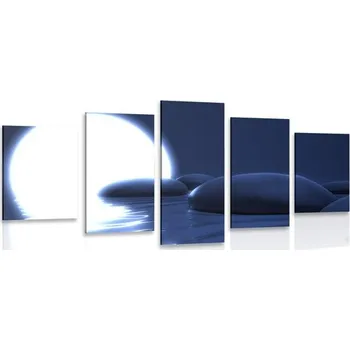 Obraz Dovido 5-dílný obraz nádherné Zen kameny a úplněk měsíce