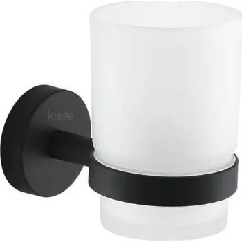 Sada koupelnových doplňků Kielle Sklenka na kartáčky a pastu s držákem, matné sklo/matná černá