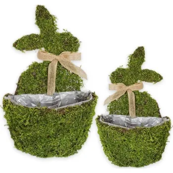 Velikonoční dekorace Mechový obal zajíci 2 ks