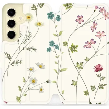 Pouzdro na mobilní telefon Flipové pouzdro Mobiwear - Samsung Galaxy S24 - MD03S Tenké rostlinky s květy (Knížkové flip pouzdro, obal, kryt na mobil Samsung Galaxy S24 - MD03S Tenké rostlinky s květy, materiál Umělá kůže + TPU - ochrana 360°, stojánek, silikonová vanička, magnetick