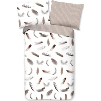 Povlečení Bílo-béžové flanelové povlečení na jednolůžko 140x200 cm – Good Morning ID_1543082