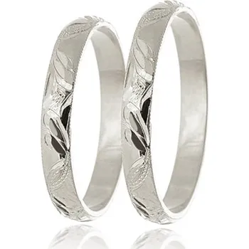 Prsten Snubní prsteny z bílého zlata půlkulaté ryté SNUB0137B + DÁREK ZDARMA