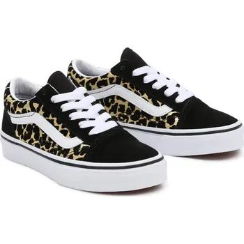 Chlapecká obuv tenisky dětské VANS UY OLD SKOOL, (FLOCKED LEOPARD) BLACK/TRUE WHITE - 27,5