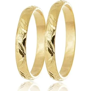 Prsten Snubní prsteny ze žlutého zlata půlkulaté ryté SNUB0137 + DÁREK ZDARMA