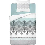 Saténové Bavlněné povlečení bílá tyrkysová orientální ozdoby, rozměr 140×200 vzor 3833 B Detex