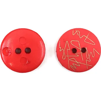 Knoflík GOM98, Knoflík, 15mm, červený, se zlatými vzory, 1ks
