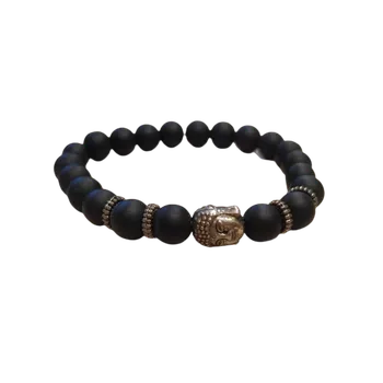 Náramek Matný onyx se stříbrným Buddhou 8mm