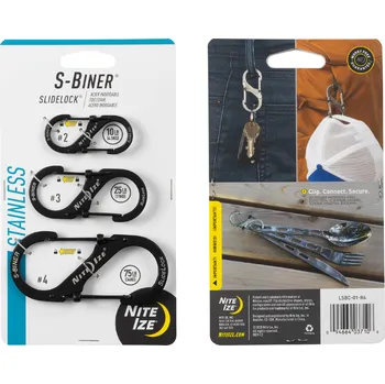 Nite Ize S-Biner SlideLock Ocelová oboustranná karabina s pojistkou velikost a barva: COMBO 3 pack černá