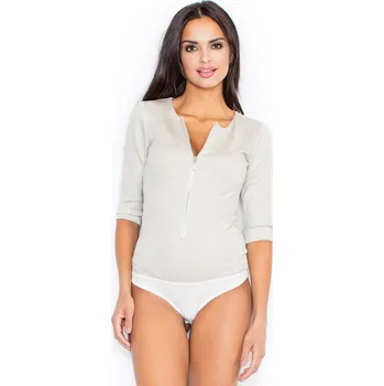 Oblečení a móda Vypasované ženské body s 3/4 rukáv M201 Barva: Béžová, Velikost: XL