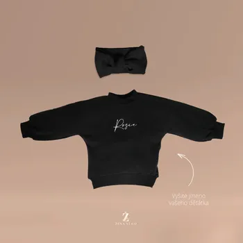 Chlapecká mikina Mikina s výšivkou jména ČERNÁ Velikost: 86/92 (1-2 roky), Varianta: S mašličkou