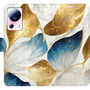 Pouzdro na mobilní telefon Flipové pouzdro iSaprio - GoldBlue Leaves - Xiaomi 13 Lite
