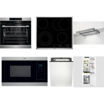 Set domácích spotřebičů AEG BPK742380M + AEG Mastery DirectTouch HK654070XB + AEG DPE5660M + AEG Mastery MSB2547D-M + AEG FSK73607Z + AEG Mastery FlexiShelf SCE818D3LC