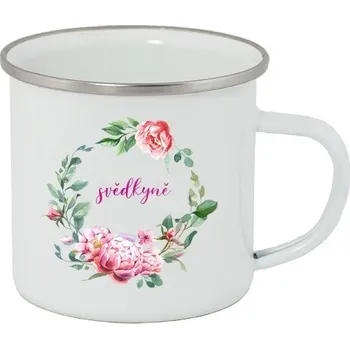Svatební dekorace Dárek pro svědkyni - plechový hrnek 300 ml - pivoňky