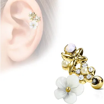 Piercing Piercingate Činka do ucha - kytičky s kamínky - PNC00140 - Barva/Motiv: Růžové zlato, Délka tyčky: 6 mm, Průměr tyčky: 1,2 mm