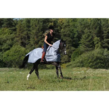 Jezdectví Bucas Deka jezdecká Buzz-Off Bucas, proti hmyzu, s krkem, silver/navy Délka zad: 120-125 cm