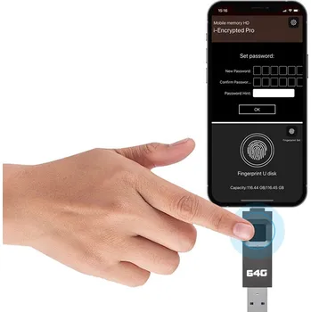 Flash disk 64 GB pro Apple iPhone / iPad - Lightning / USB-A - kovový - otisk prstu - šedý