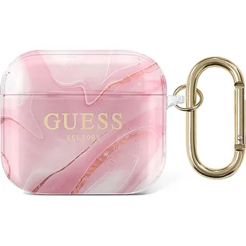 Pouzdro / obal GUESS Shiny Marble pro Apple AirPods 3 (2021) - gumové - růžové