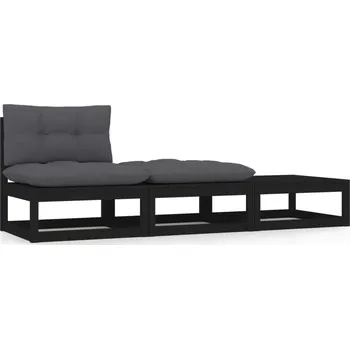 Zahradní sestava vidaXL Marketos 3dílná zahradní souprava s poduškami černá masivní borovice