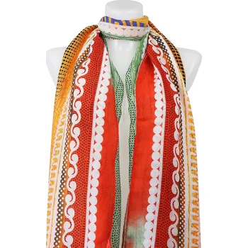 Šátek Dámský dlouhý obdélníkový šátek 2083-292, potisk s ornamenty - oranžové barvy 7200526-2