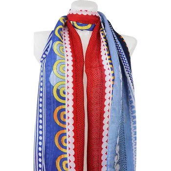 Šátek Dámský dlouhý obdélníkový šátek 2083-292, potisk s ornamenty - modré barvy 7200526