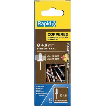 Nýt Nýty měděné Rapid 4,8x12mm, 50ks+vrták