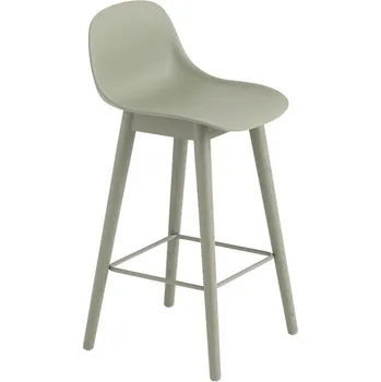 Barová židle Barová židle se zádovou opěrkou Muuto FIBER COUNTER STOOL WOOD BASE - zvolte provedení Barva židle: Prachově zelená/Prachově zelený plast