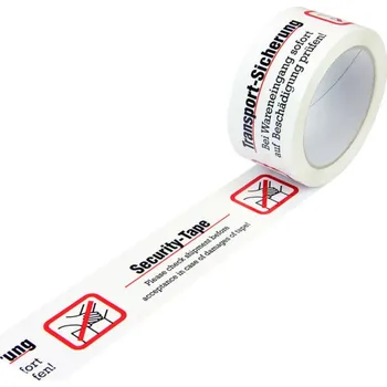 Lepicí páska Výstražná páska, PP, bezpečnostní potisk Přepravní zajištění, bílá, šířka 50 mm x 66 m