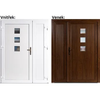 Vchodové dveře Dvoukřídlé vchodové dveře plastové Soft Ella+Panel Plný, Zlatý dub/bílá, 150x200 cm, levé