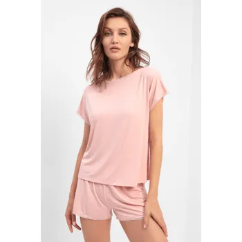 Dámské noční prádlo Luisa Moretti Dámské bambusové pyžamo MIRANDA, Růžová, V dárkovém boxu, Bambusové vlákno 100%, Krátký rukáv - vel. XL