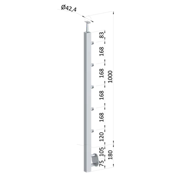 KOVIAN, s.r.o. Nerezový sloup, boční kotvení, 5 řadový průchozí, vnitřní, vrch pevný (40x40 mm), broušená nerez K320 / AISI304