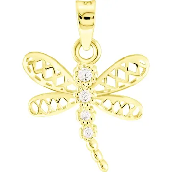 Přívěsek GEMMAX Zlatý přívěsek Vážka se zirkony – zlatý šperk ryzosti 585/1000 v Dárkovém balení s Certifikátem GLPYB-01062