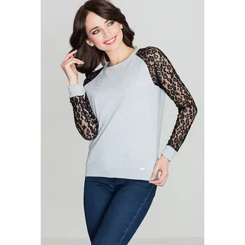 Halenka s krajkovými rukávy K329 Barva: Šedá, Velikost: M