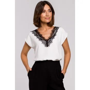 Dámská halenka Top bez rukávů s krajkovým výstřihem STYLE S206 Barva: Smetanová, Velikost: M