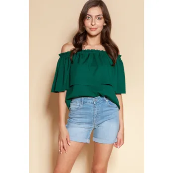 Dámská halenka Blůza s odhalenými rameny španělská halenka BLU153 Barva: Zelená, Velikost: ONE SIZE