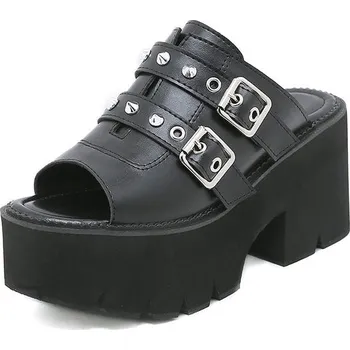 Dámské sandále Punk mule zdobené cvočky Barva: Černá, Velikost: 39