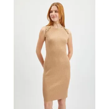 Dámské oblečení Světle hnědé dámské svetrové šaty