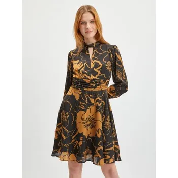 Dámské šaty Hnědo-černé dámské květované saténové šaty